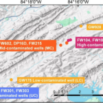 Image showing the location of different wells on a topographical map.